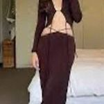 Aya Muse Perugia Dress long sleeve tie front chocolate brown size large L Photo 12