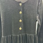 Avon Style Black velvet velour long sleeve gold button Maxi Dress vintage L Size L Photo 5
