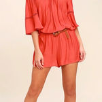 Lulus  With Feeling Coral Red Off The Shoulder Romper XS Photo 0