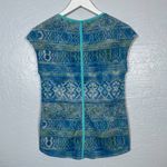 Title Nine Women XS Blue Stripe Print Shirt Cap Sleeve Contrast Trim Athleisure Photo 4