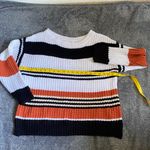 Chic Striped Black, White, and Orange Sweater Black Size M Photo 1