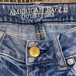 American Eagle Outfitters Blue Jean Shorts with Pink Floral Embroidery Photo 3