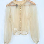 Windsor Sheer Mesh Button Top Cream Long Sleeve Romantic Fairy XS Silk Blend Photo 0