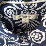 Liz Claiborne  10 Jacket Navy White Floral Silver Button Artsy Boho Statement Photo 3