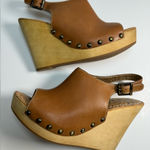 Sam Edelman Camilla Wedge Tan Leather Wood Studded Heel size 8.5 $150 Revolve Photo 0