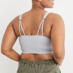 Aerie New  Ring Double Strap Seamless Ribbed Longline Bralette Grey Size Large Photo 2