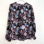 DALIA Black Lilac Lavender Purple Gray Floral Split Neck Long Sleeve Blouse Work Size L Photo 8