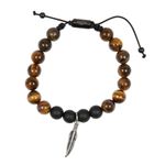 Nautica  Tiger Eye Beaded Feather Charm Bracelet, Uni‎ Sex, Brown/Black, NWT Photo 1