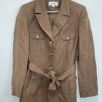 Le Suit Belted Jacket Blazer Linene Bland Womans Sz 10 Brown Tan Photo 0