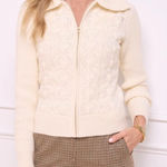 Talbots NWT  petite Pointelle knit Cream Sweater jacket zip P Photo 0