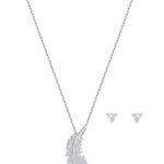 Swarovski Crystal Nice Feather Necklace & Earrings Set, White, Rhodium Plated Photo 1