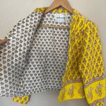 Antik Batik Mori Quilted Jacket Coat Womens Sz Medium Cotton Boho Yellow Floral Photo 4