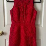 BCBGMAXAZRIA Hanah Red Dress Semi Sheer Sleeveless Lace Overlay Scallop Size 2 Photo 0