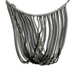 Black and Silver Beaded Multistrand Fringe Necklace for Special Occasions Photo 4