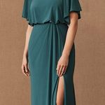 BHLDN NWT $198 Teal Lena Flutter Sleeve High-Neck Jersey Draped Maxi Dress 2 Photo 0
