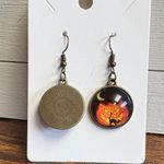 Artistic Cat Design Earrings in Fiery Orange and Black Photo 1