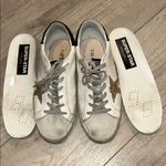 Golden Goose White Sneakers with Gold Star and Black Glitter Heel Tab Size 39 Photo 10