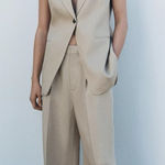 ZARA NWT High Waist Linen Blend Blend Darted Trouser Pant in Camel Size XL Photo 0