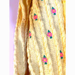 Mango Flowers Knit Cardigan in yellow with tiny embroidered pink flowers sz. XL Photo 6