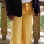 Women's Wide Legged Cropped Dress Pants Yellow Size L Photo 0