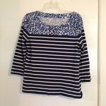 Talbots navy and white stripe animal print tee women’s size M nautical Photo 0