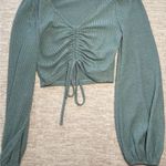SheIn Lantern Sleeve Ruched Drawstring Crop Top Photo 2