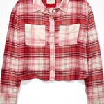 American Eagle  Outfitters Pink Plaid Crop Flannel Shirt Photo 3