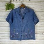 Vintage Wild flower Embroidered Cottagecore Shirt Blue Size L Photo 0