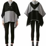 Ba&sh  Cape Colorblock Poncho Black Grey Lace Up Wool
Blend One Size Hooded Photo 5