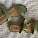 JustFab Light Green Faux Alligator Skin Sandals Photo 0