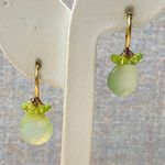 Gold Peridot Leverback Drop Earrings Gemstone Cluster Handmade Dainty Jewelry Green Photo 1