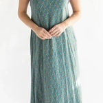 Natural Life  Bohemian Fall Hangout Cotton Midi Dress Turquoise Pink Floral Photo 0