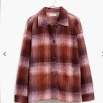 Madewell Brushed Plaid Knit Shirt Jacket Faded Fig Button Pockets Women medium Photo 2