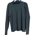 J Crew Mock Neck Top Womens XL Black White Stripe Gold Button Shoulder Blouse Photo 0
