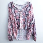 Lovers + Friends Snakeskin Keyhole Long Sleeve Lightweight Blouse Photo 0