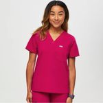 FIGS  Catarina Scrubs Top medical short sleeve Ultra Rose magenta vneck pocket Photo 2