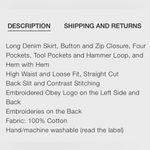 Obey  100% Cotton Juniper High Waist Loose Fit Pockets  Midi Denim Skirt size 26 Photo 6