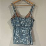 Anthropologie NWT  Porridge denim marble dye surplice tank top L Photo 3