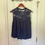 Free People Navy Western Romance Henley Blouse Photo 9