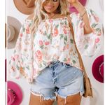 Flying Tomato White Floral Off the Shoulder Boho Loose Fitting Blouse Photo 0