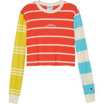 Champion  Colorblock Red Yellow Blue Striped Cropped Long Sleeve Tee sz M NEW Tag Photo 0