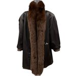 Handmade Brown Lambskin Leather Swing Stroller Brown Fox Tuxedo Front Collar Photo 6