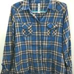 Soho  Look Womans Plaid Button‎ Front Flannel Shirt with Roll Tab Sleeves Size Sm Photo 0