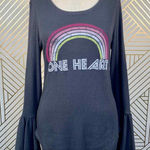 Chaser NWT  One Heart Rainbow Love Rib Peplum Sleeve Shirttail Tee Gray‎ Size XS Photo 0