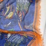 Vibrant Tropical Bird Print Lightweight Scarf Sarong Wrap Orange Fringe Blue Photo 2