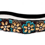 Anthropologie NEW -   Beaded Headband Headwrap Turquoise Gold Rhinestone Elastic Photo 0