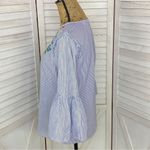 Passport Striped Embroidered Bell Sleeve Popover Shirt Medium Blue Photo 1