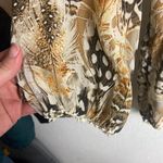 Etcetera Size 2 Silk Button Down Blouse Crochet Inlet Feather Brown Boho Hippie Photo 2