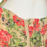 Blistella Crop Top Tan Red Tropical Floral Detail Sleeveless Sweetheart Neck Size M Photo 2