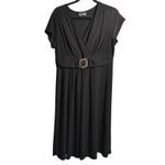 VTG Y2K Black Midi Dress Belted Empire Waist V Neck Short Sleeve 16 Formal USA Size 14W Photo 0